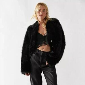 NWOT Free People We The Free All Night Faux Fur Jacket Black Size Small